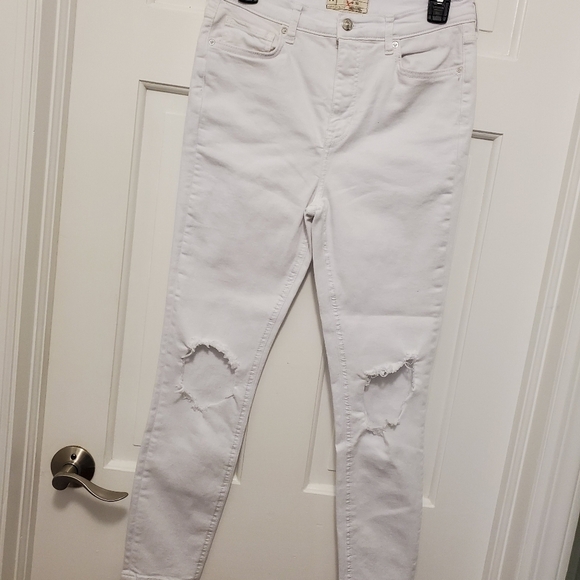 Free People Mid-Rise Busted Knee White Skinny Jeans 30W, Casual - Picture 3 of 10